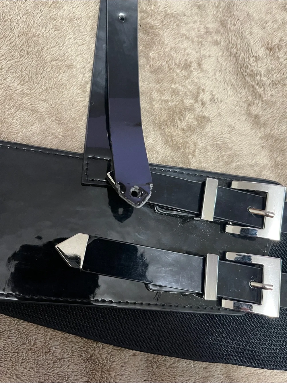 Black Leather Harness Belt with Silver Buckles - Women's Accessory
